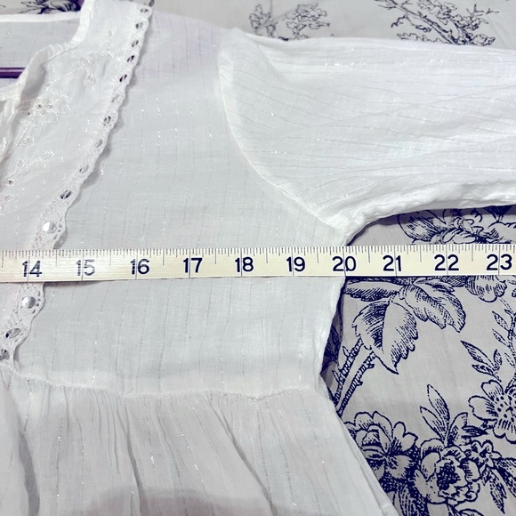 Peace Angel White Peasant Top with ties; long sleeve; sheer; Women’s Size Large - Picture 8 of 8